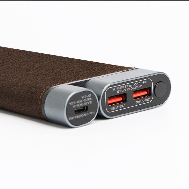 10K MAh PD Power Bank Handmade Kulit Shell Metal Port 3 Pengisian perangkat