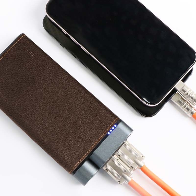10000mAh Power Bank Metal Shell Kulit Finish 2pcs USB-A 1pc Port Tipe-C